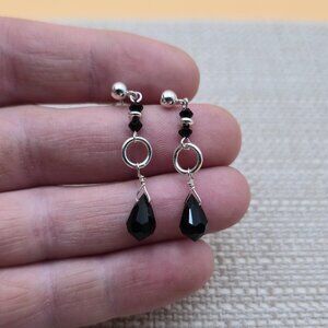 Sterling Silver Black Crystal Dangle Earrings A4481